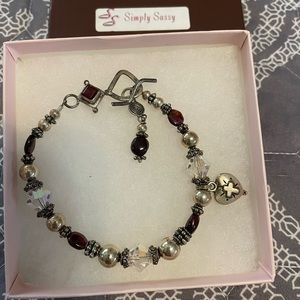 Handmade bracelet silver with crystal and red beads